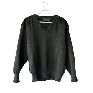 Niffi Wool Sweater Suede Leather V Neck Size L